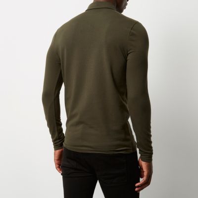 Khaki muscle fit polo top